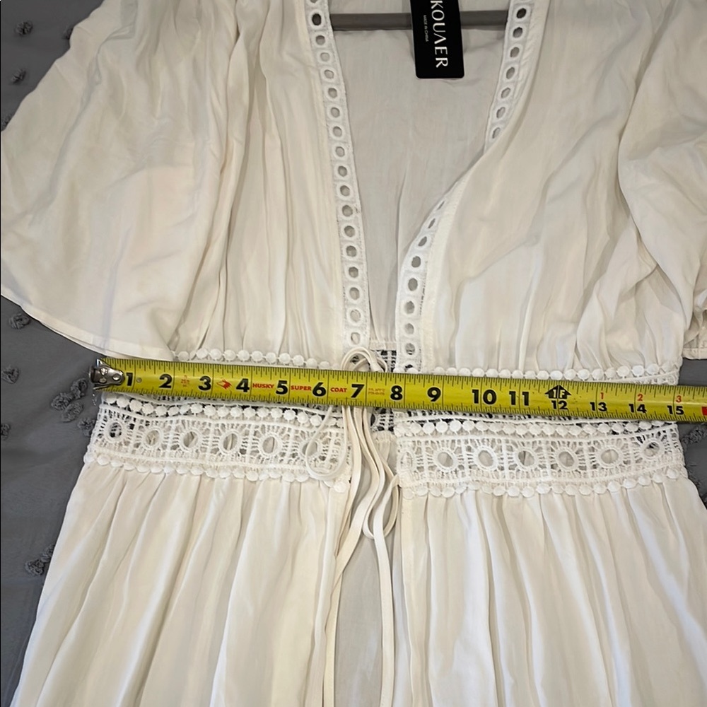 White Lace Trim kimono cover up long jacket nwt - Picture 8 of 13
